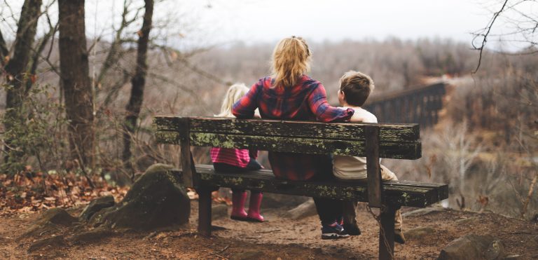 Mother spending time with children